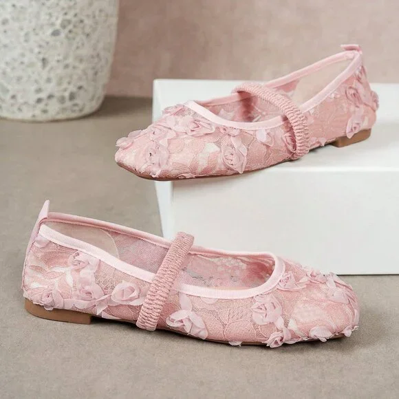 Pink Elegant Women's Floral Casual Plus Size Flat Loafers - Picture 5 of 6